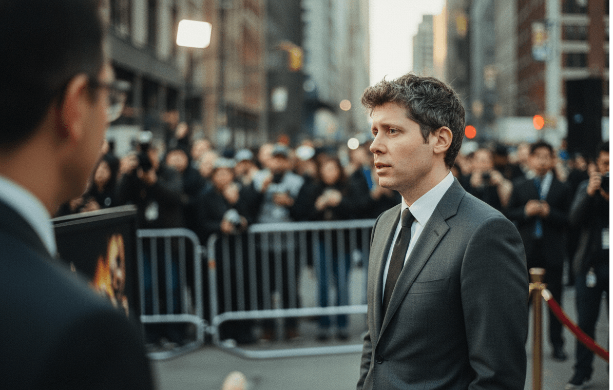 Sam Altman engaged in conversation, in stylish outfits at a social event