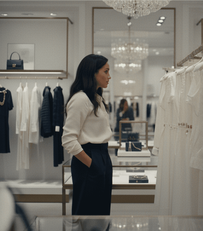 Meghan Markle and Kate Middleton smiling and posing together, both wearing stylish white shirts in a bright outdoor setting.